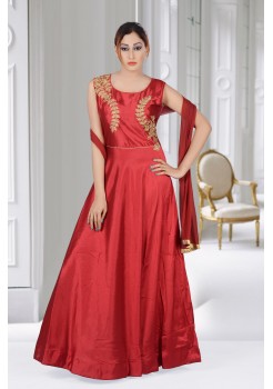 PRETTY MAROON COLOR SILK GOWN